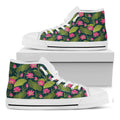 Hot Pink Lotus Pattern Print White High Top Sneakers