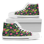 Hot Pink Lotus Pattern Print White High Top Shoes