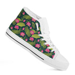 Hot Pink Lotus Pattern Print White High Top Shoes