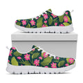 Hot Pink Lotus Pattern Print White Running Shoes