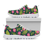 Hot Pink Lotus Pattern Print White Sneakers