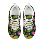 Hot Pink Lotus Pattern Print White Sneakers