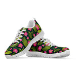 Hot Pink Lotus Pattern Print White Sneakers