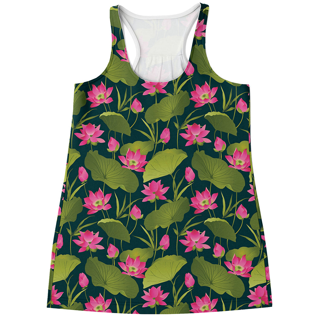 Hot Pink Lotus Pattern Print Women's Racerback Tank Top
