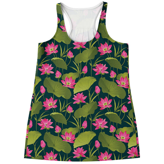 Hot Pink Lotus Pattern Print Women's Racerback Tank Top