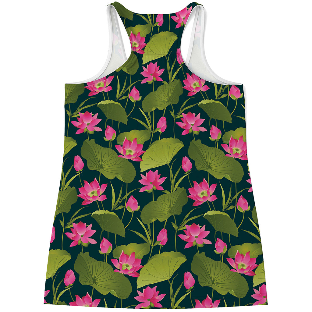 Hot Pink Lotus Pattern Print Women's Racerback Tank Top