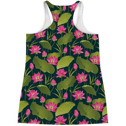 Hot Pink Lotus Pattern Print Women's Racerback Tank Top