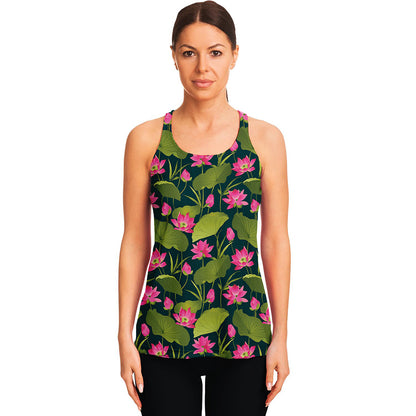 Hot Pink Lotus Pattern Print Women's Racerback Tank Top