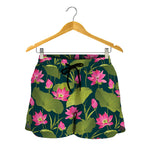 Hot Pink Lotus Pattern Print Women's Shorts