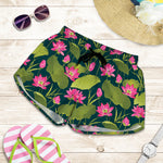 Hot Pink Lotus Pattern Print Women's Shorts