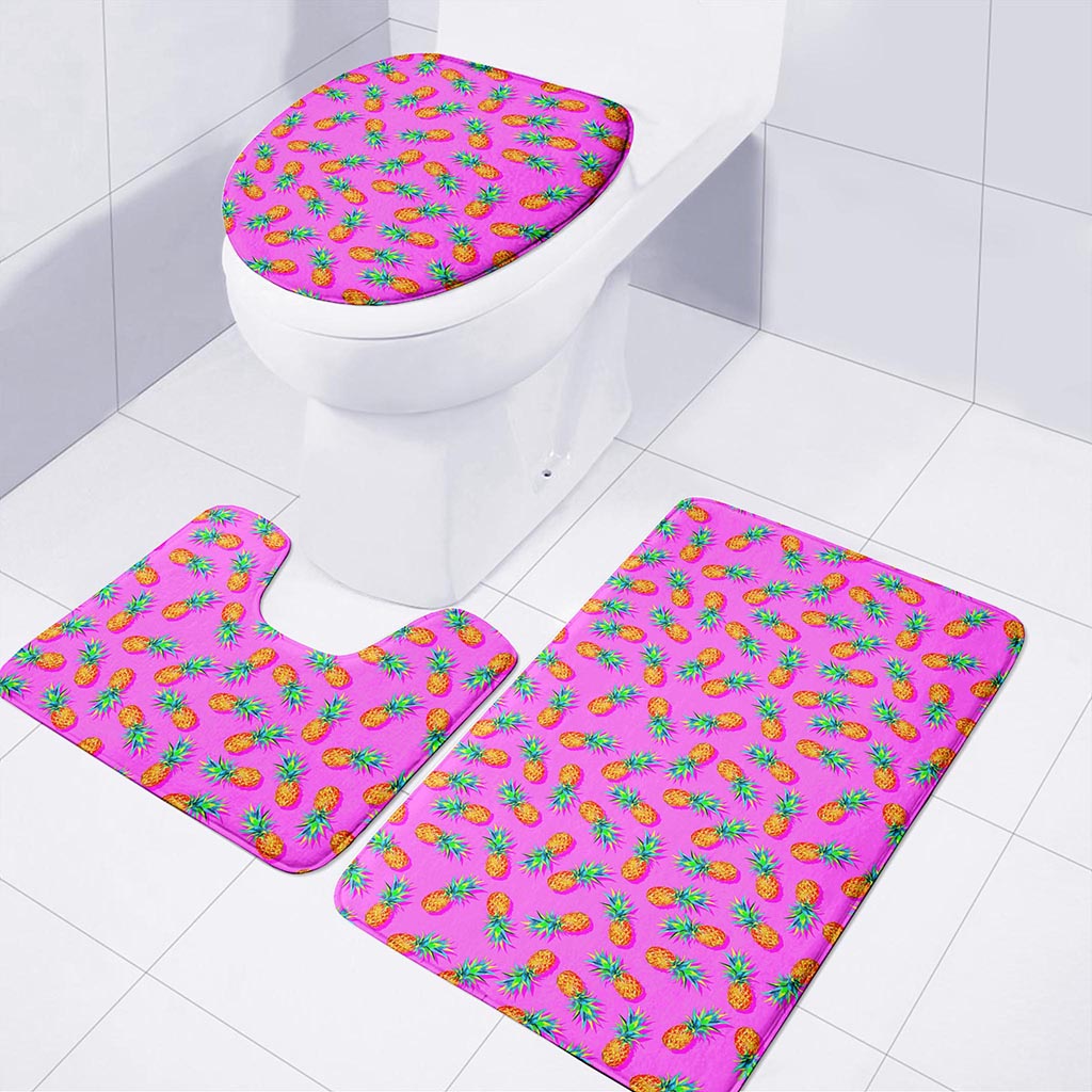 Hot Pink Pineapple Pattern Print 3 Piece Bath Mat Set