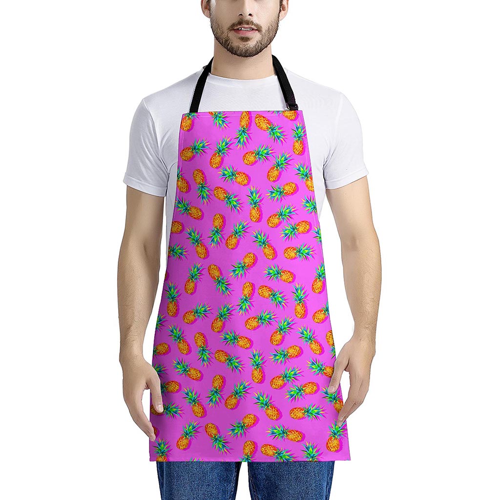 Hot Pink Pineapple Pattern Print Apron