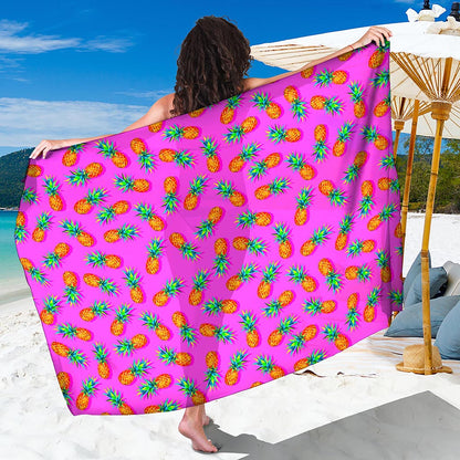 Hot Pink Pineapple Pattern Print Beach Sarong Wrap