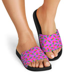Hot Pink Pineapple Pattern Print Black Slide Sandals