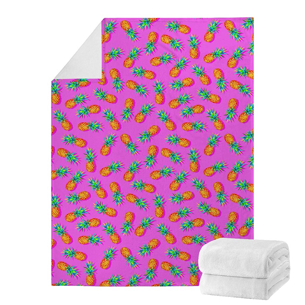 Hot Pink Pineapple Pattern Print Blanket