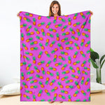 Hot Pink Pineapple Pattern Print Blanket