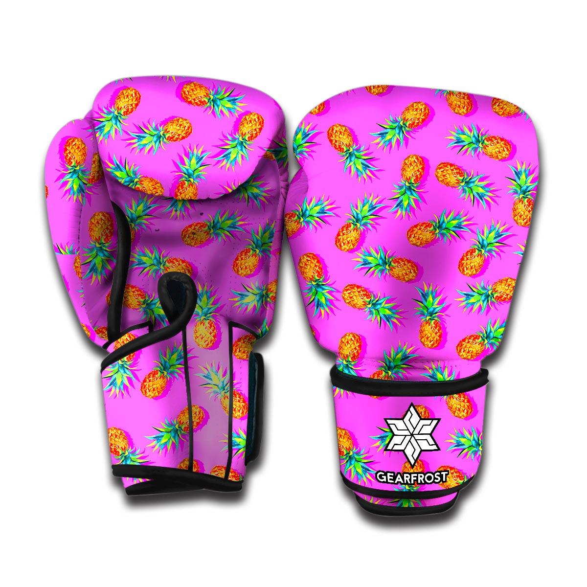 Hot Pink Pineapple Pattern Print Boxing Gloves