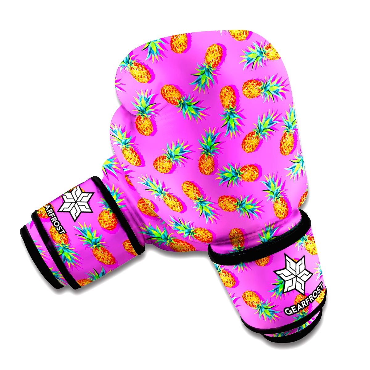 Hot Pink Pineapple Pattern Print Boxing Gloves