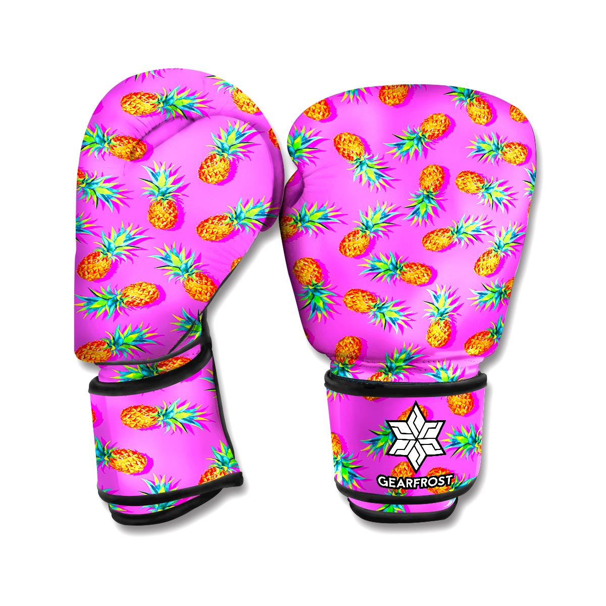 Hot Pink Pineapple Pattern Print Boxing Gloves