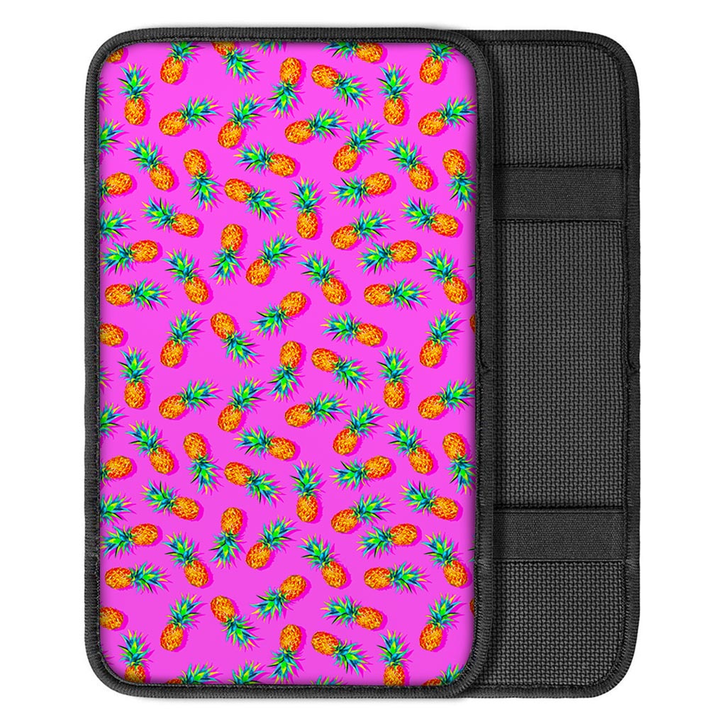 Hot Pink Pineapple Pattern Print Car Center Console Cover