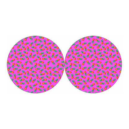 Hot Pink Pineapple Pattern Print Car Coasters