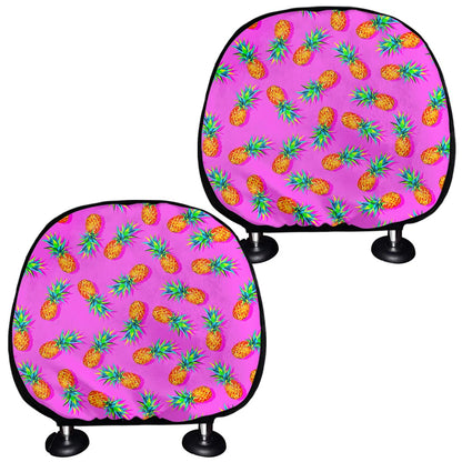 Hot Pink Pineapple Pattern Print Car Headrest Covers