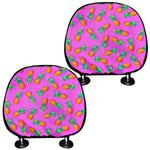 Hot Pink Pineapple Pattern Print Car Headrest Covers