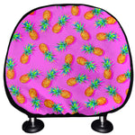 Hot Pink Pineapple Pattern Print Car Headrest Covers
