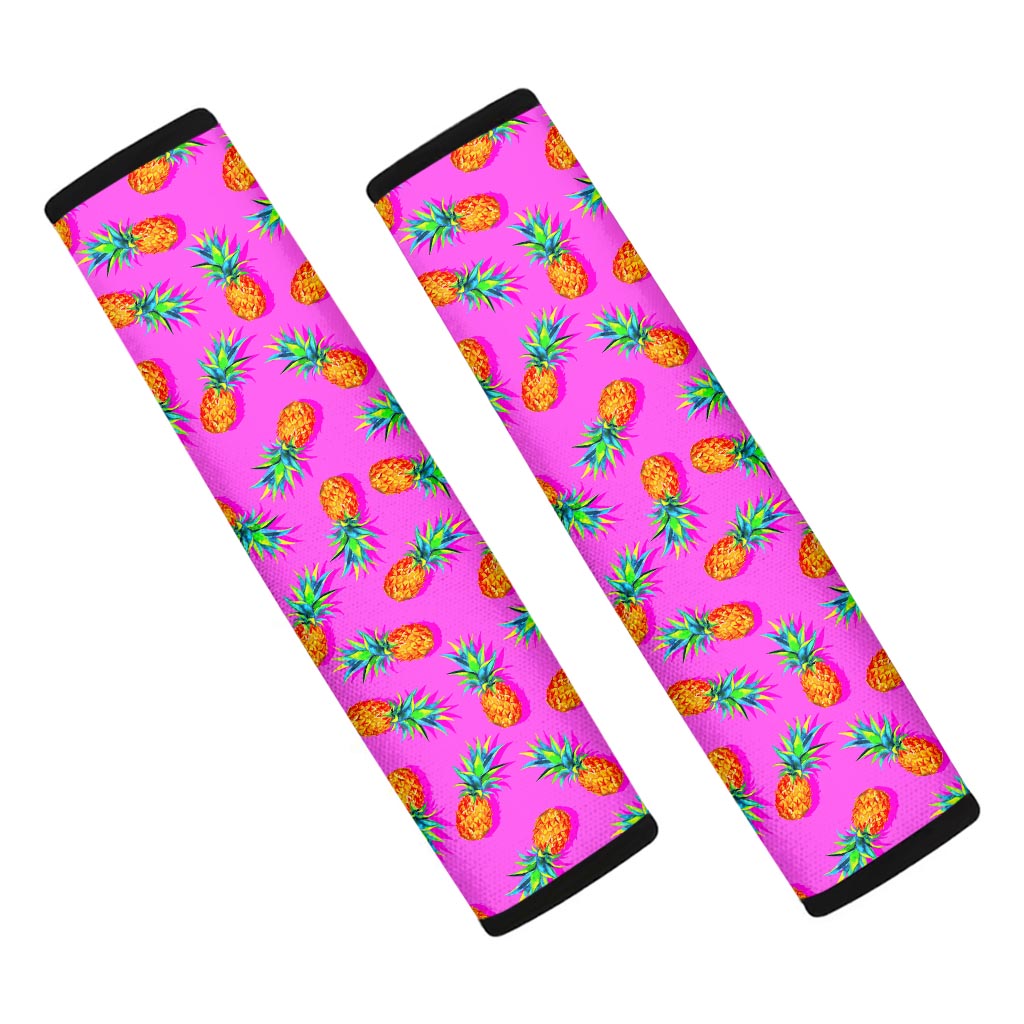 Hot Pink Pineapple Pattern Print Car Seat Belt Covers