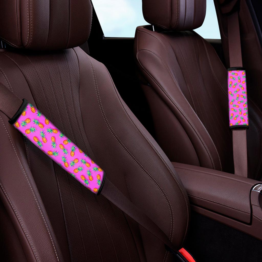 Hot Pink Pineapple Pattern Print Car Seat Belt Covers