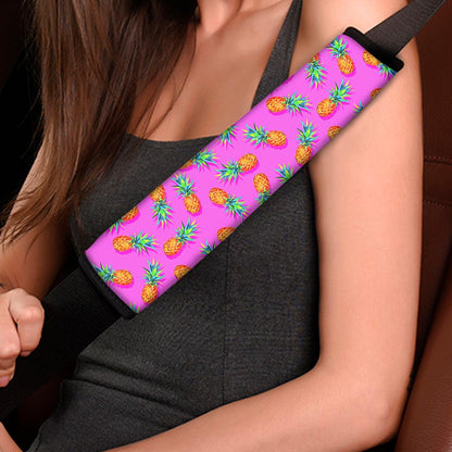 Hot Pink Pineapple Pattern Print Car Seat Belt Covers