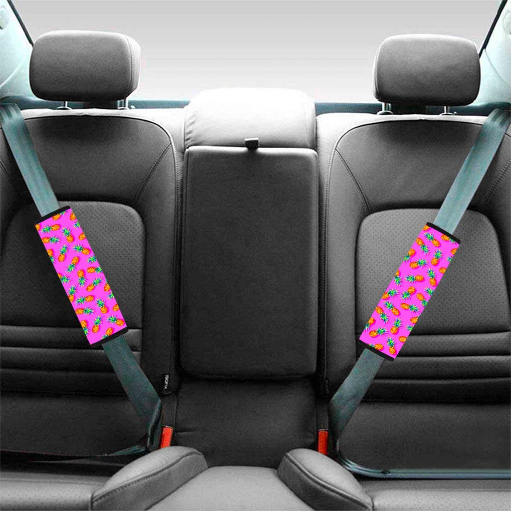 Hot Pink Pineapple Pattern Print Car Seat Belt Covers