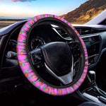 Hot Pink Pineapple Pattern Print Car Steering Wheel Cover
