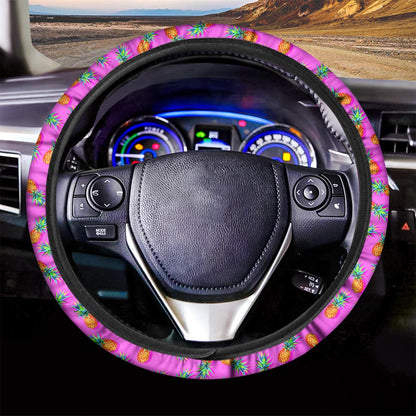 Hot Pink Pineapple Pattern Print Car Steering Wheel Cover
