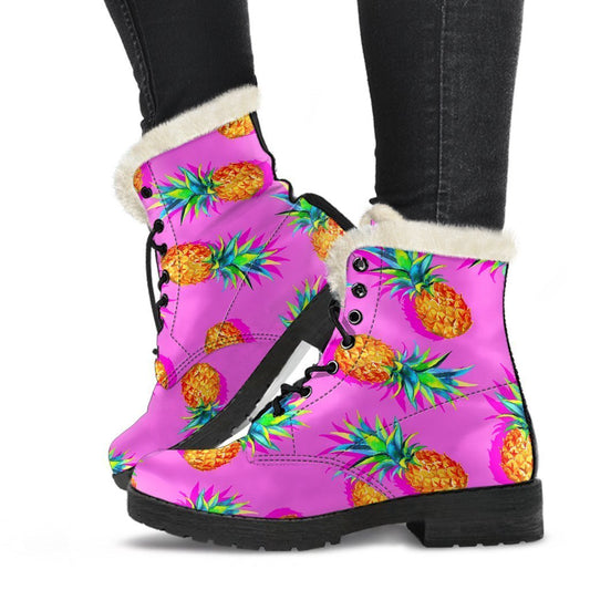 Hot Pink Pineapple Pattern Print Comfy Boots GearFrost