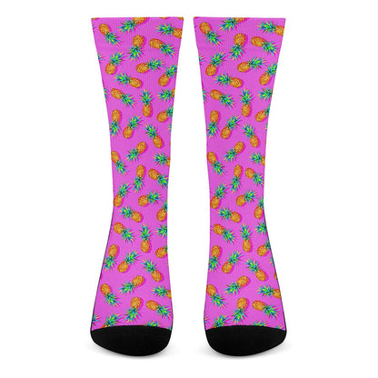 Hot Pink Pineapple Pattern Print Crew Socks