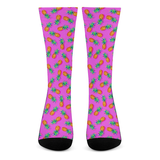 Hot Pink Pineapple Pattern Print Crew Socks