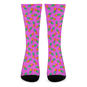 Hot Pink Pineapple Pattern Print Crew Socks