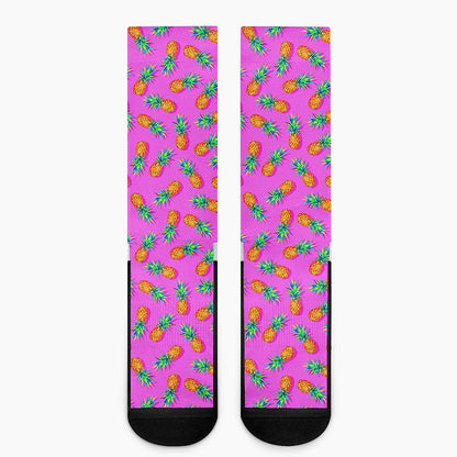 Hot Pink Pineapple Pattern Print Crew Socks