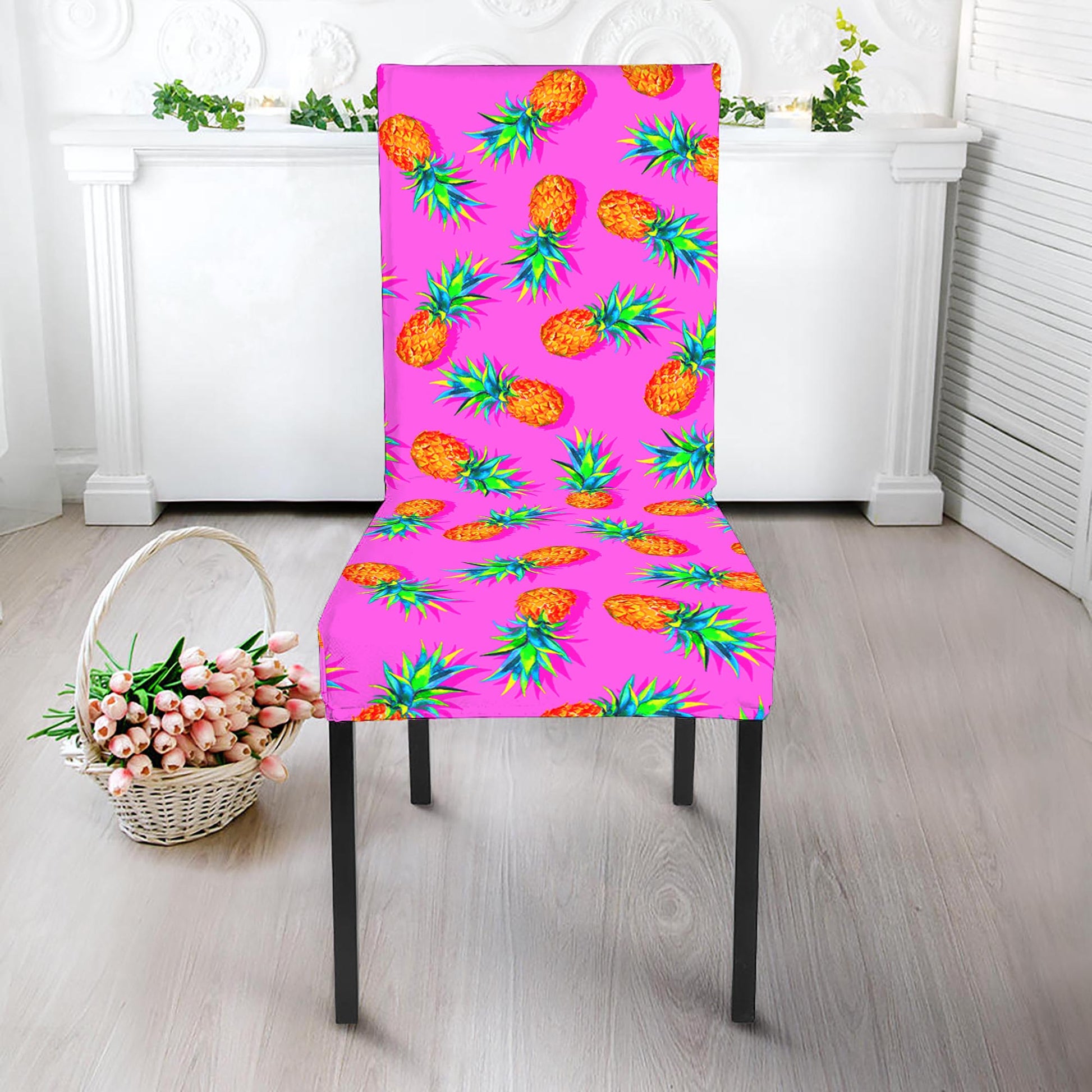 Hot Pink Pineapple Pattern Print Dining Chair Slipcover