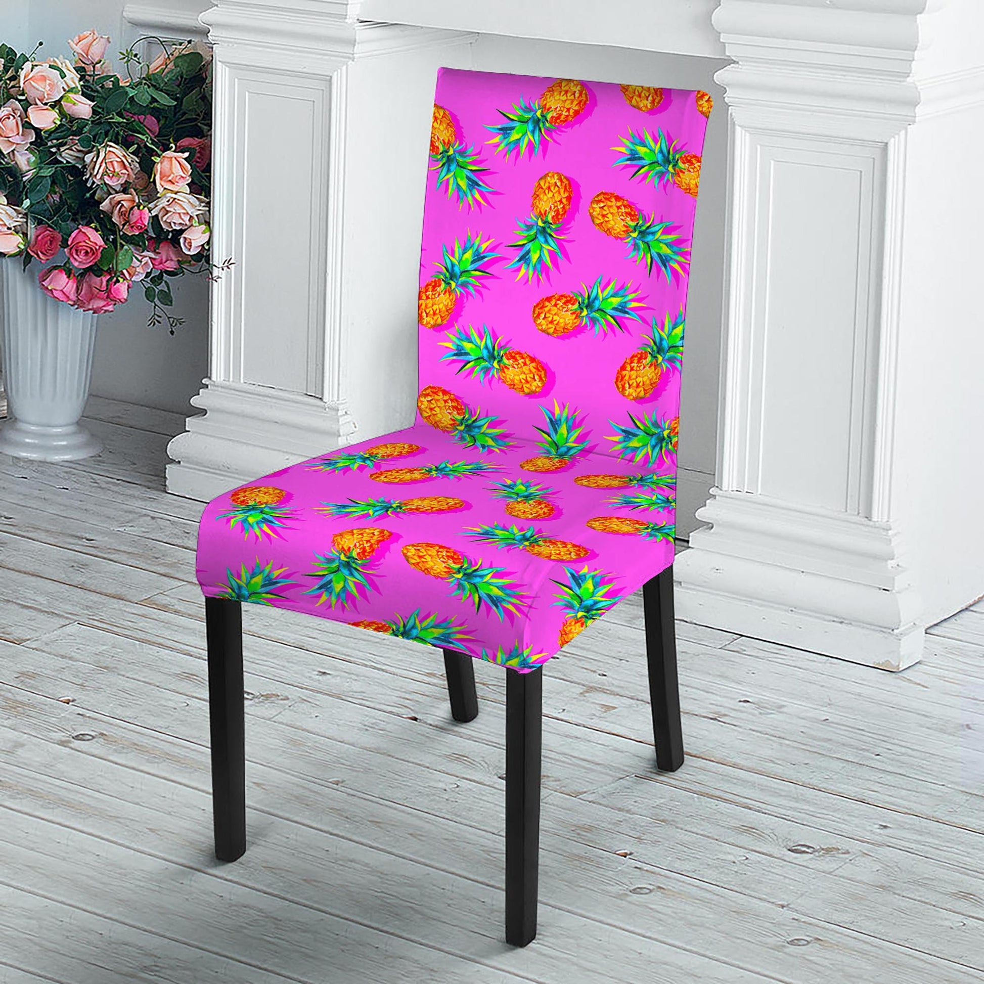 Hot Pink Pineapple Pattern Print Dining Chair Slipcover
