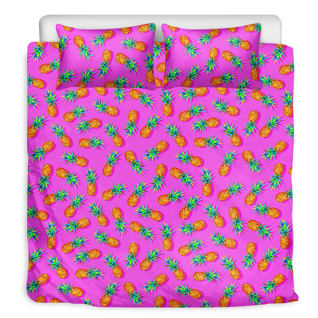 Hot Pink Pineapple Pattern Print Duvet Cover Bedding Set