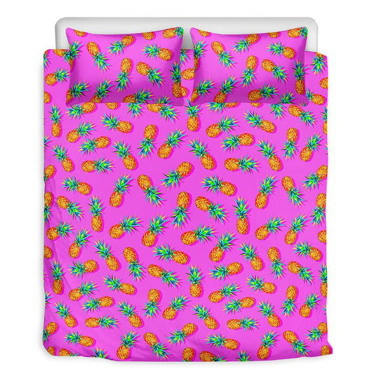Hot Pink Pineapple Pattern Print Duvet Cover Bedding Set
