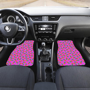 Hot Pink Pineapple Pattern Print Front and Back Car Floor Mats