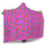 Hot Pink Pineapple Pattern Print Hooded Blanket