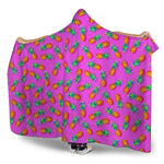 Hot Pink Pineapple Pattern Print Hooded Blanket