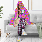 Hot Pink Pineapple Pattern Print Hooded Blanket