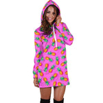 Hot Pink Pineapple Pattern Print Hoodie Dress GearFrost