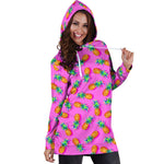 Hot Pink Pineapple Pattern Print Hoodie Dress GearFrost