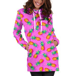 Hot Pink Pineapple Pattern Print Hoodie Dress GearFrost